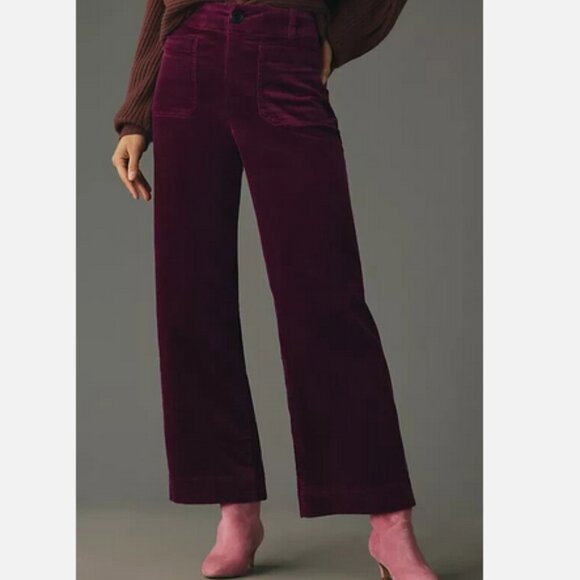 NWT Anthropologie 25 The Colette Cropped Wide-Leg Corduroy Pants Violet Maeve - Picture 4 of 5